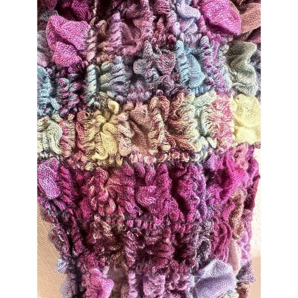 Handmade Multicolor Ruffled Knit Scarf With Fringe Cozy & Stylish - Picture 3 of 3